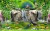Фотообои - Павлины и водопад в зеленом парке