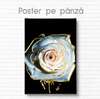 Постер - Белая роза с золотым контуром и подтеками, 30 x 45 см, Холст на подрамнике, Цветы