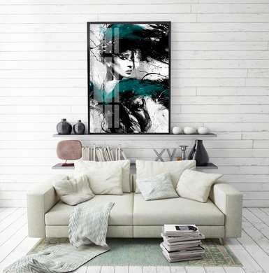 Poster - Pictează o fată în culori reci, 60 x 90 см, Poster inramat pe sticla