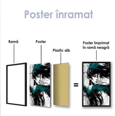 Постер - Картина девушке в холодных тонах, 60 x 90 см, Постер на Стекле в раме