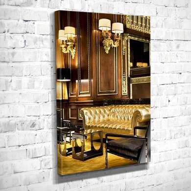 Poster - Interior strălucitor cu canapele aurii, 60 x 90 см, Poster înrămat