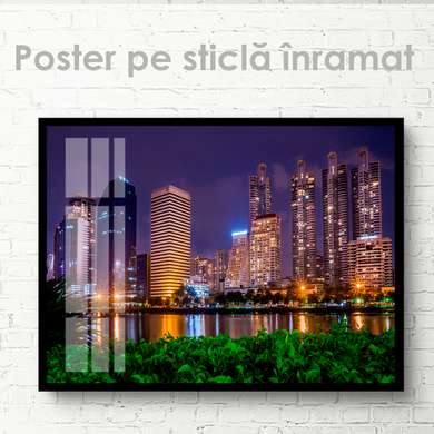 Постер - Ночной город, 45 x 30 см, Холст на подрамнике, Города и Карты