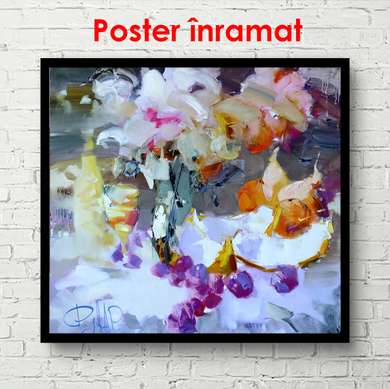 Постер - Абстрактный натюрморт фиолетового цвета, 100 x 100 см, Постер в раме