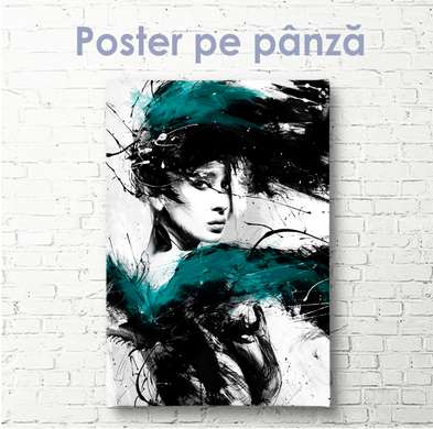 Poster - Pictează o fată în culori reci, 60 x 90 см, Poster inramat pe sticla