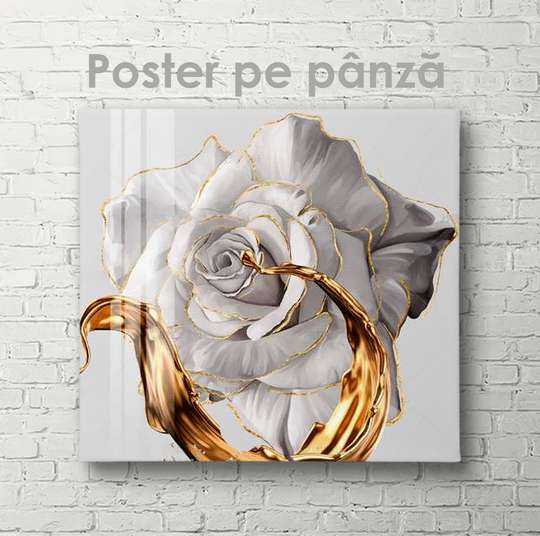 Постер - Белый цветок с жидким золотом, 40 x 40 см, Холст на подрамнике, Цветы