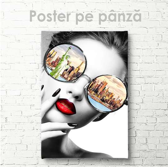 Постер - Гламурная девушка в очках, 30 x 60 см, Холст на подрамнике, Гламур