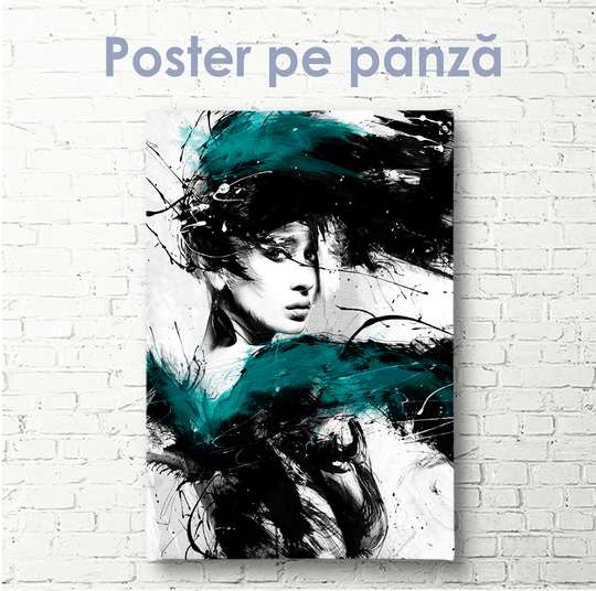 Poster - Painting of a girl in cold colors, 60 x 90 см, Framed poster on glass, Different