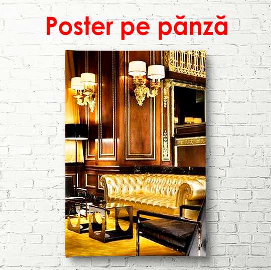 Постер, Гламурный интерьер с золотыми диванами, 60 x 90 см, Постер в раме