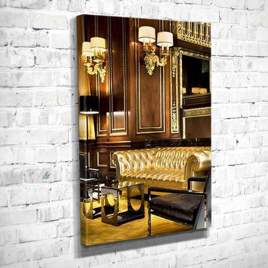 Poster - Glamorous interior with golden sofas, 60 x 90 см, Framed poster