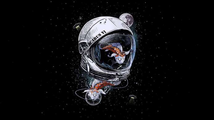 Poster - Costum spațial astronaut și pește, 60 x 30 см, Panza pe cadru