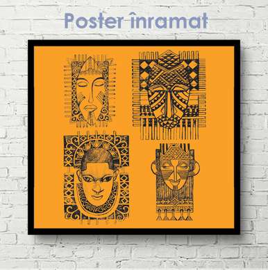 Постер - Этнографический рисунок в африканском стиле, 40 x 40 см, Холст на подрамнике, Винтаж