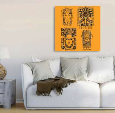 Poster - Ethnographic drawing in African style, 40 x 40 см, Canvas on frame, Vintage