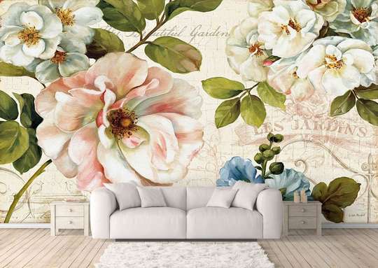 Wall Mural - Delicate flowers on a pastel background