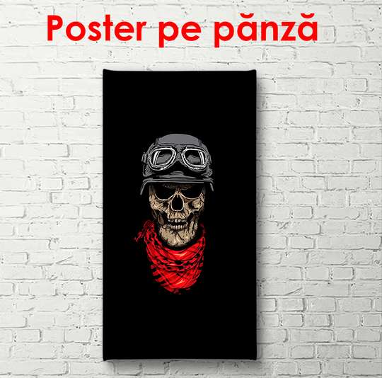 Poster - Ilustrația craniului pe fundal negru, 30 x 60 см, Panza pe cadru