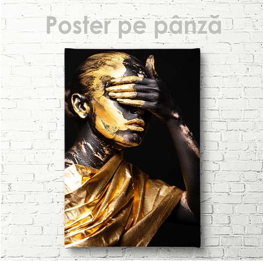 Постер - Девушка с золотой краской, 30 x 45 см, Холст на подрамнике, Гламур