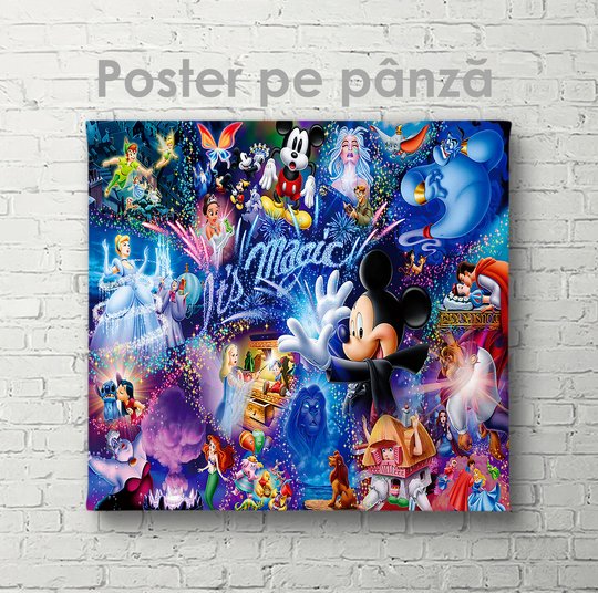 Poster, Toate personajele Disney, 40 x 40 см, Panza pe cadru
