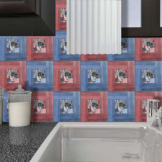 Ceramic tiles in red and blue colors, Imitation tiles