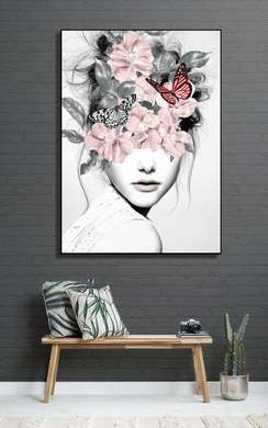 Постер - Бабочки и цветы, 30 x 45 см, Холст на подрамнике