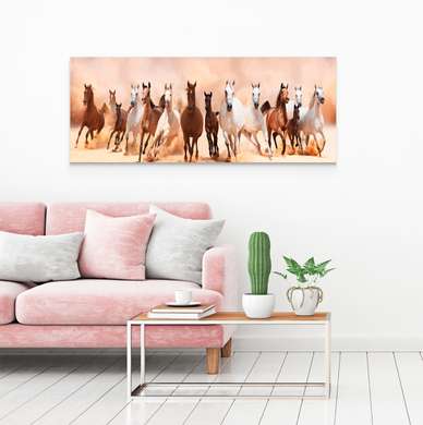 Постер, Стая диких лошадей, 90 x 30 см, Холст на подрамнике