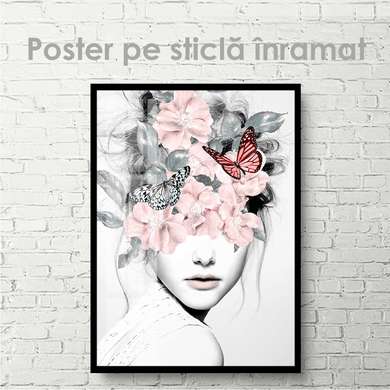 Poster - Fluturi și flori, 30 x 45 см, Panza pe cadru
