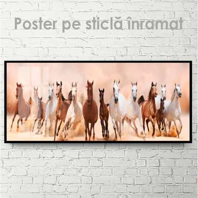 Poster, A flock of wild horses, 90 x 30 см, Canvas on frame