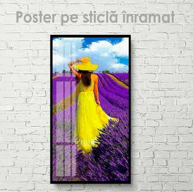 Poster - Fată în câmpul de lavandă, 30 x 60 см, Panza pe cadru