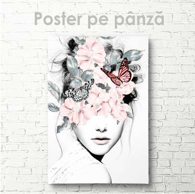 Poster - Fluturi și flori, 30 x 45 см, Panza pe cadru