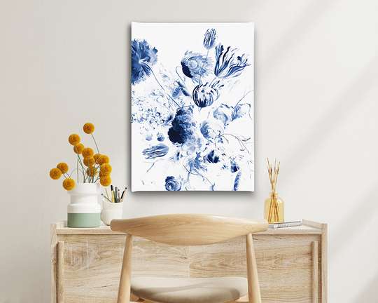Постер - Синие цветочки, 30 x 45 см, Холст на подрамнике