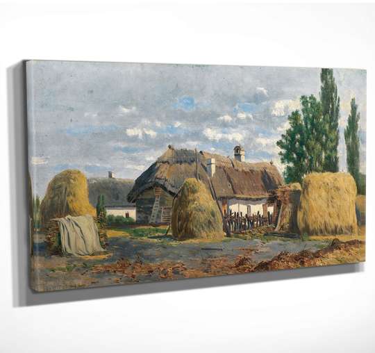 Постер - Дом в деревушке, 60 x 30 см, Холст на подрамнике, Живопись