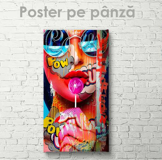 Постер - Девушка с чупа-чупсом, 30 x 60 см, Холст на подрамнике, Гламур