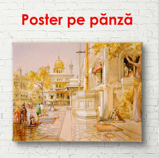 Постер - Золотистый город, 90 x 60 см, Постер в раме, Винтаж