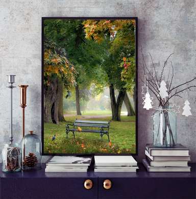 Poster - Bench in the park, 30 x 45 см, Canvas on frame