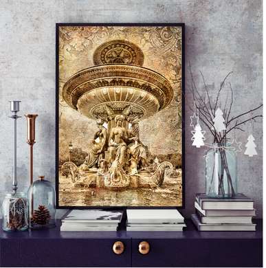 Poster - Golden vintage fountain, 30 x 60 см, Canvas on frame, Vintage