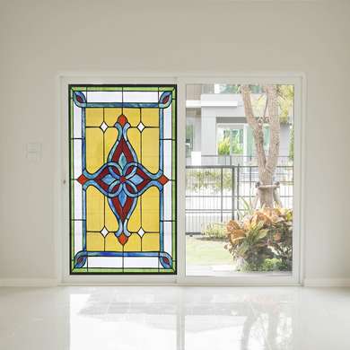 Autocolant pentru Ferestre, Vitraliu decorativ geometrie multicolora, 60 x 90cm, Transparent