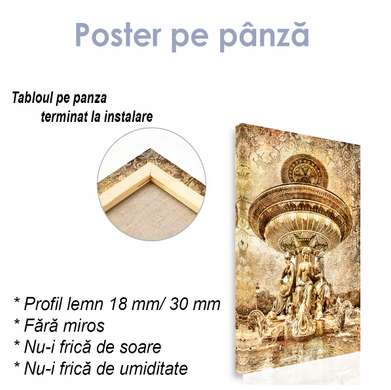 Poster - Fântână vintage de aur, 30 x 60 см, Panza pe cadru