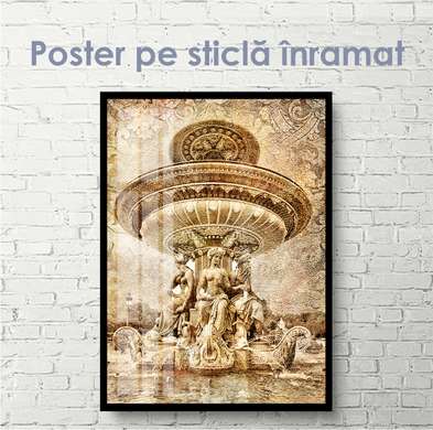Poster - Fântână vintage de aur, 30 x 60 см, Panza pe cadru