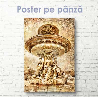 Постер - Золотой винтажный фонтан, 30 x 60 см, Холст на подрамнике, Винтаж