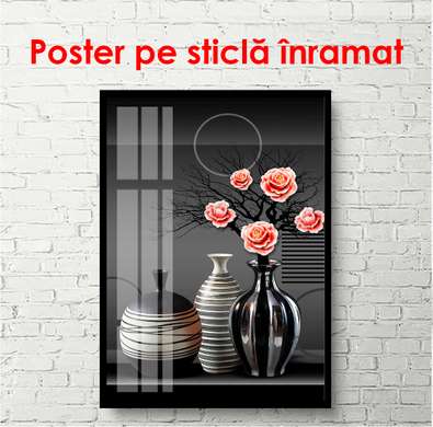 Poster - Natură cu vaze și trandafiri, 60 x 90 см, Poster înrămat
