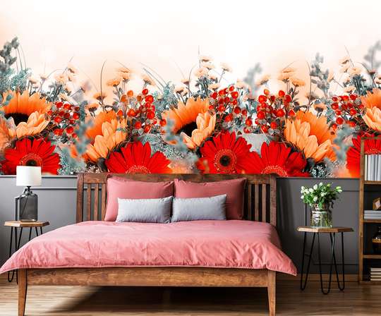 Wall Mural - Red flowers on a white background