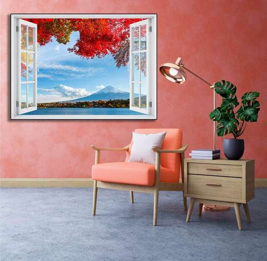 Wall Sticker - 3D window with sea view in the mountains