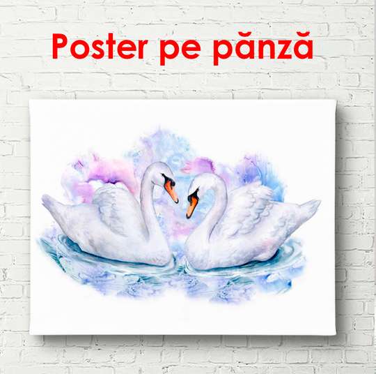 Poster - Pair of swans, 90 x 60 см, Framed poster, Minimalism
