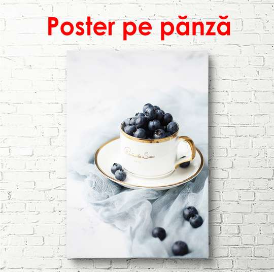 Poster - White cup with berries, 60 x 90 см, Framed poster, Minimalism