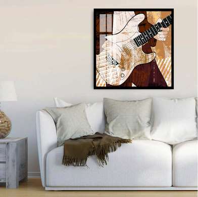 Poster - Chitară în mâinile unui muzician, 100 x 100 см, Poster înrămat