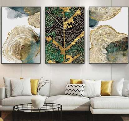 Poster - Green and gold abstraction, 40 x 60 см, Canvas on frame