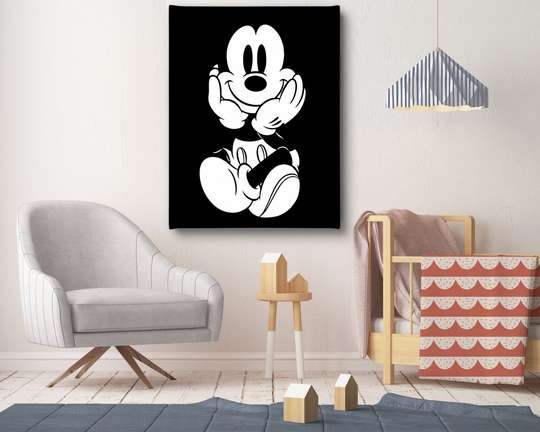 Poster - Mikcey Mouse alb-negru, 30 x 45 см, Panza pe cadru, Pentru Copii