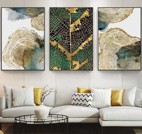 Poster - Green and gold abstraction, 30 x 45 см, Canvas on frame, Sets