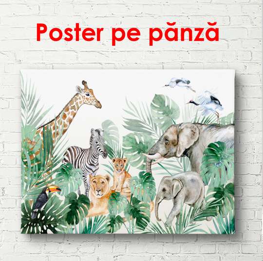 Постер - Нежный рисунок африканских друзей, 45 x 30 см, Холст на подрамнике, Для Детей