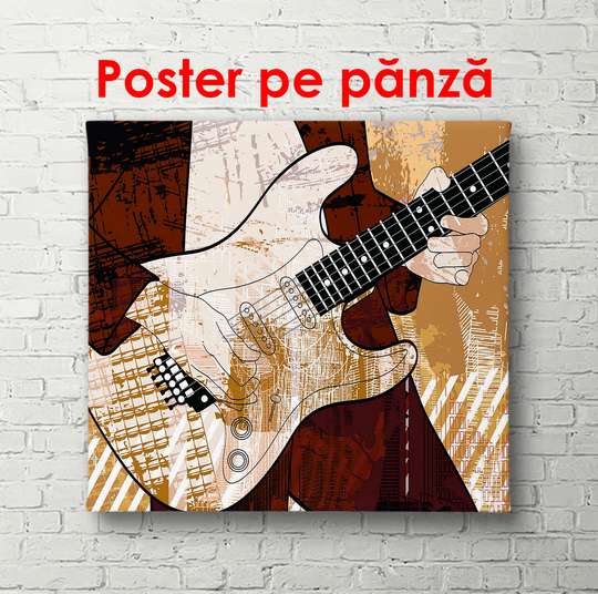 Постер - Абстрактная гитара в руках музыканта, 100 x 100 см, Постер в раме