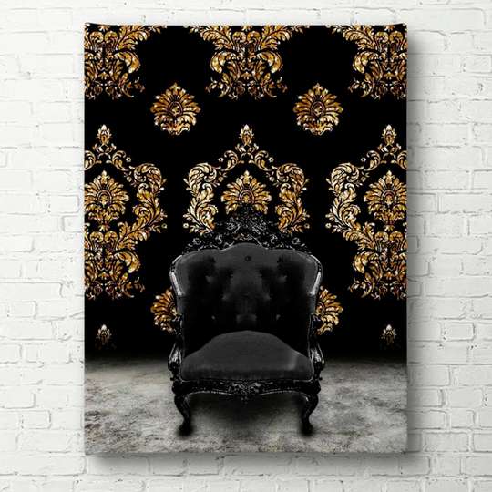 Poster - Black armchair on wallpaper background, 60 x 90 см, Framed poster