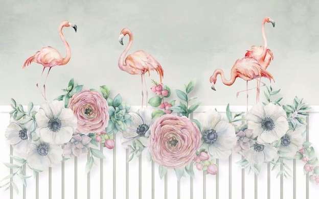 Fototapet - Flamingo cu flori